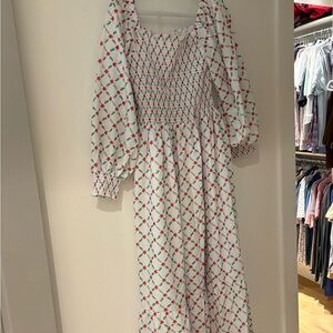 Floral Smocked midi/ Maxi Dress  Red. Smocked like a nap dress. Festive